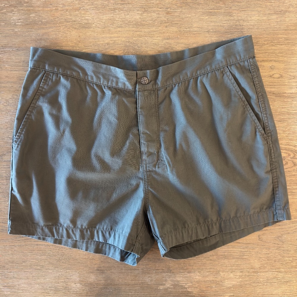 Ksubi‎ Cotton Twill Flat Front Active Shorts-Men's Sz 34-Army Khaki Green-Hiking
